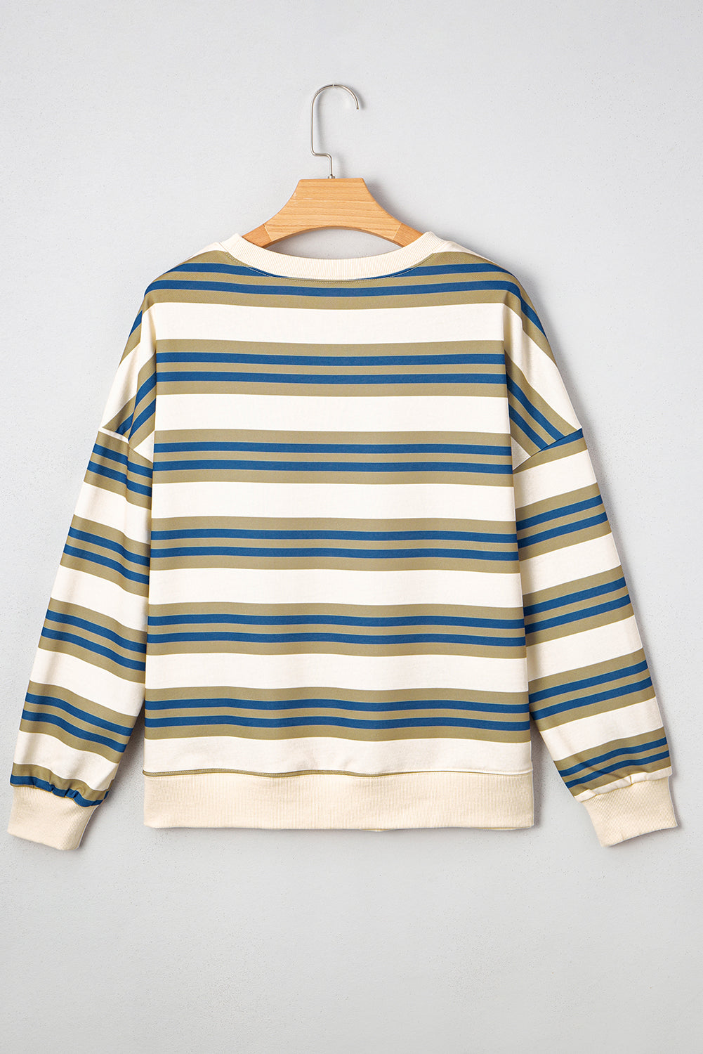 Brown Stripe Crew Neck Drop Shoulder Pullover Sweatshirt
