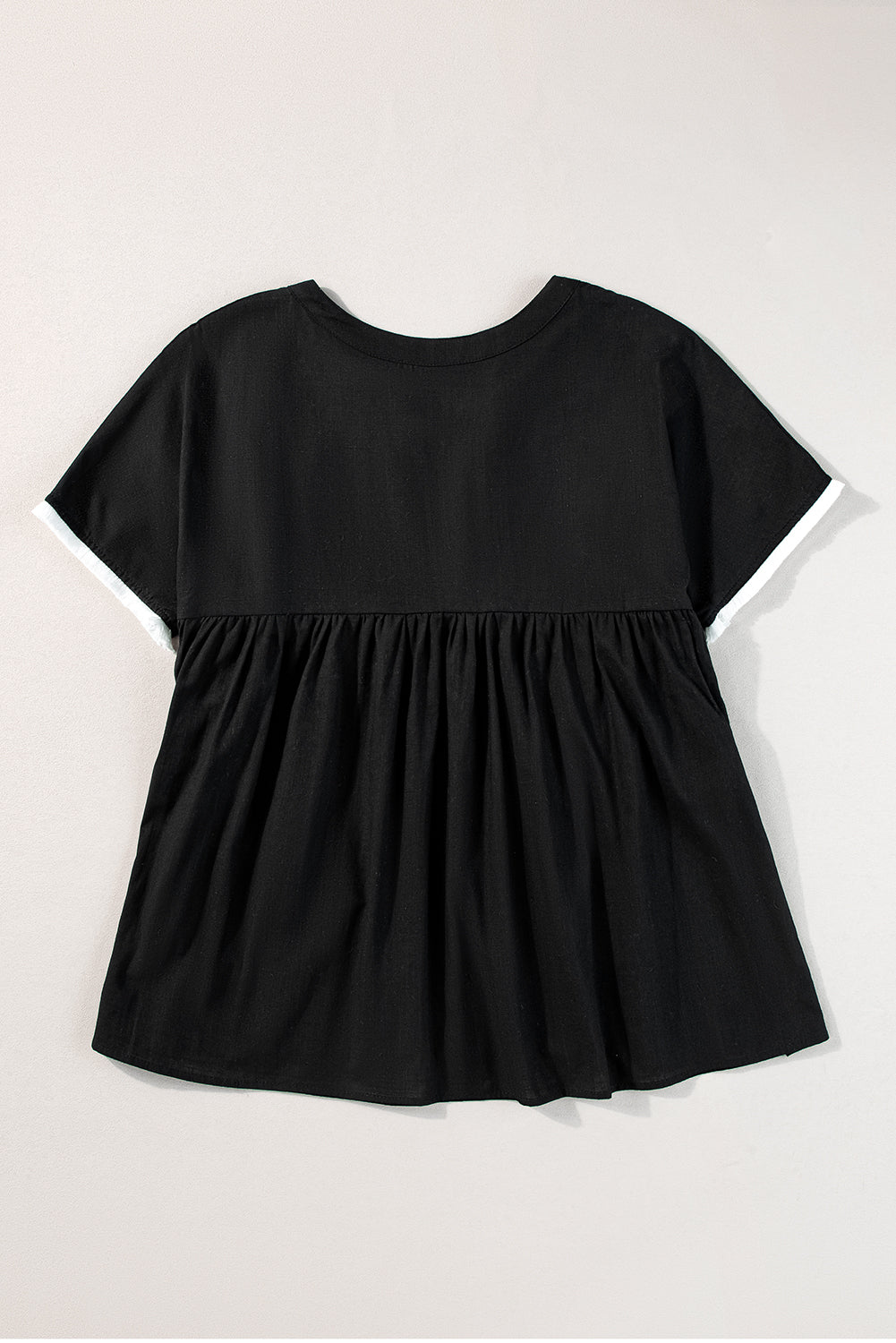 Wholesale Black Geometric Embroidered Smocked Neck Puff Sleeve Top