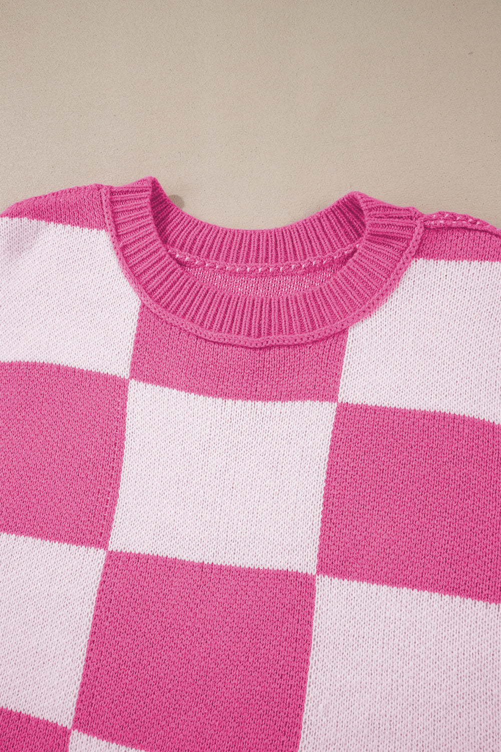 Dark Brown Plaid Bishop Sleeve Pullover Sweater