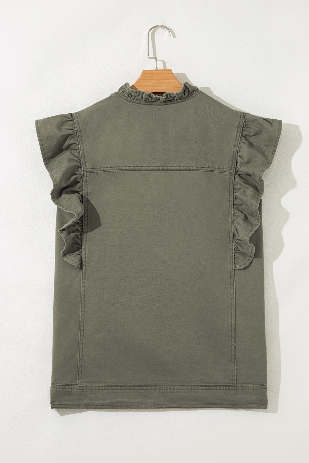 Green Bay Ruffle Plain Denim Jacket Vest