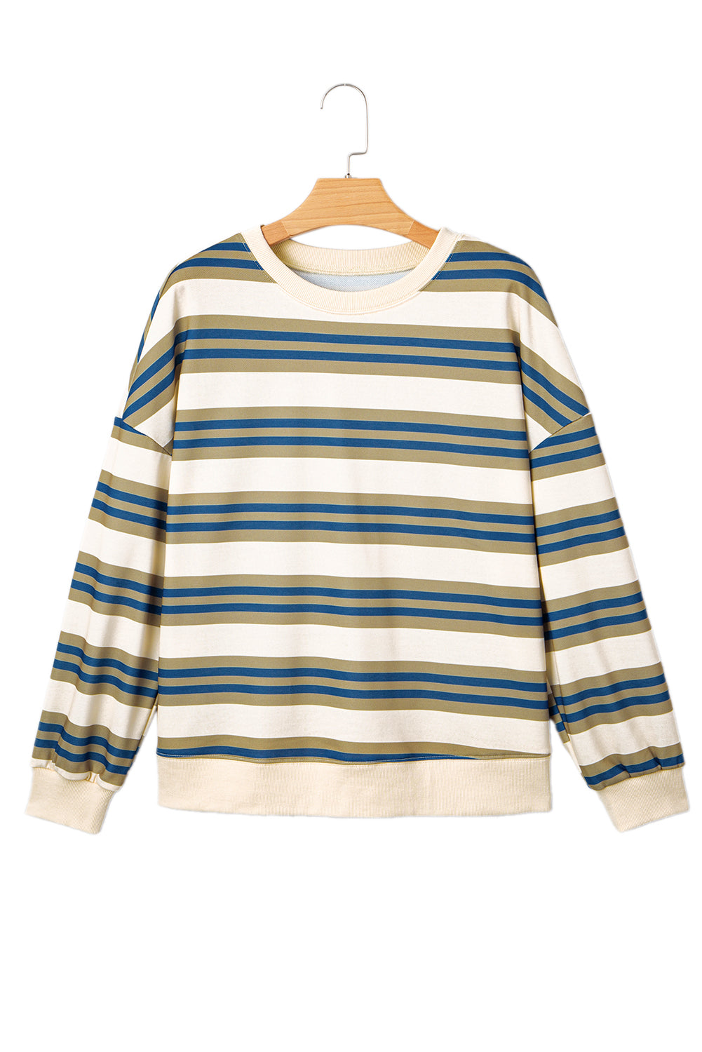 Brown Stripe Crew Neck Drop Shoulder Pullover Sweatshirt