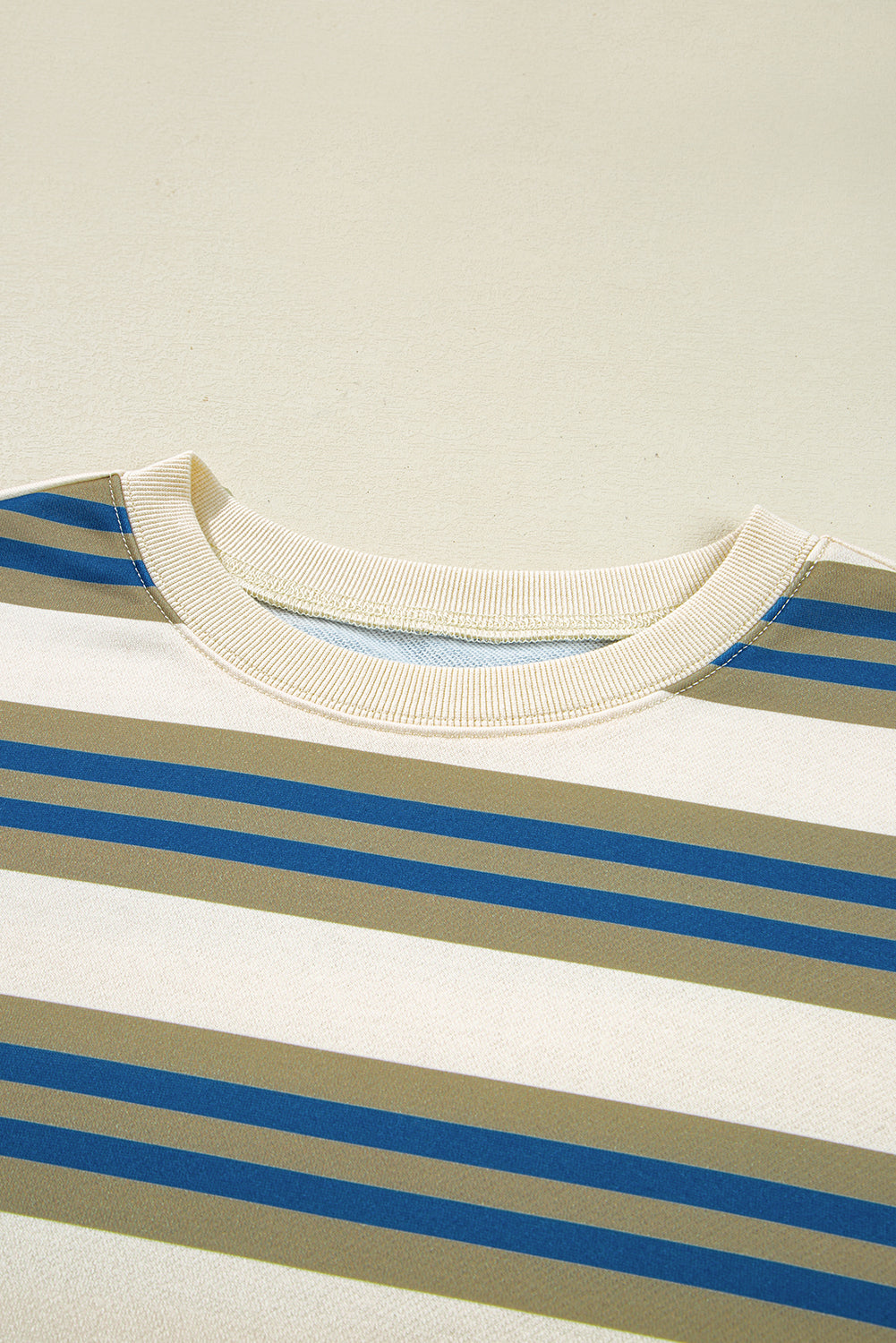 Brown Stripe Crew Neck Drop Shoulder Pullover Sweatshirt