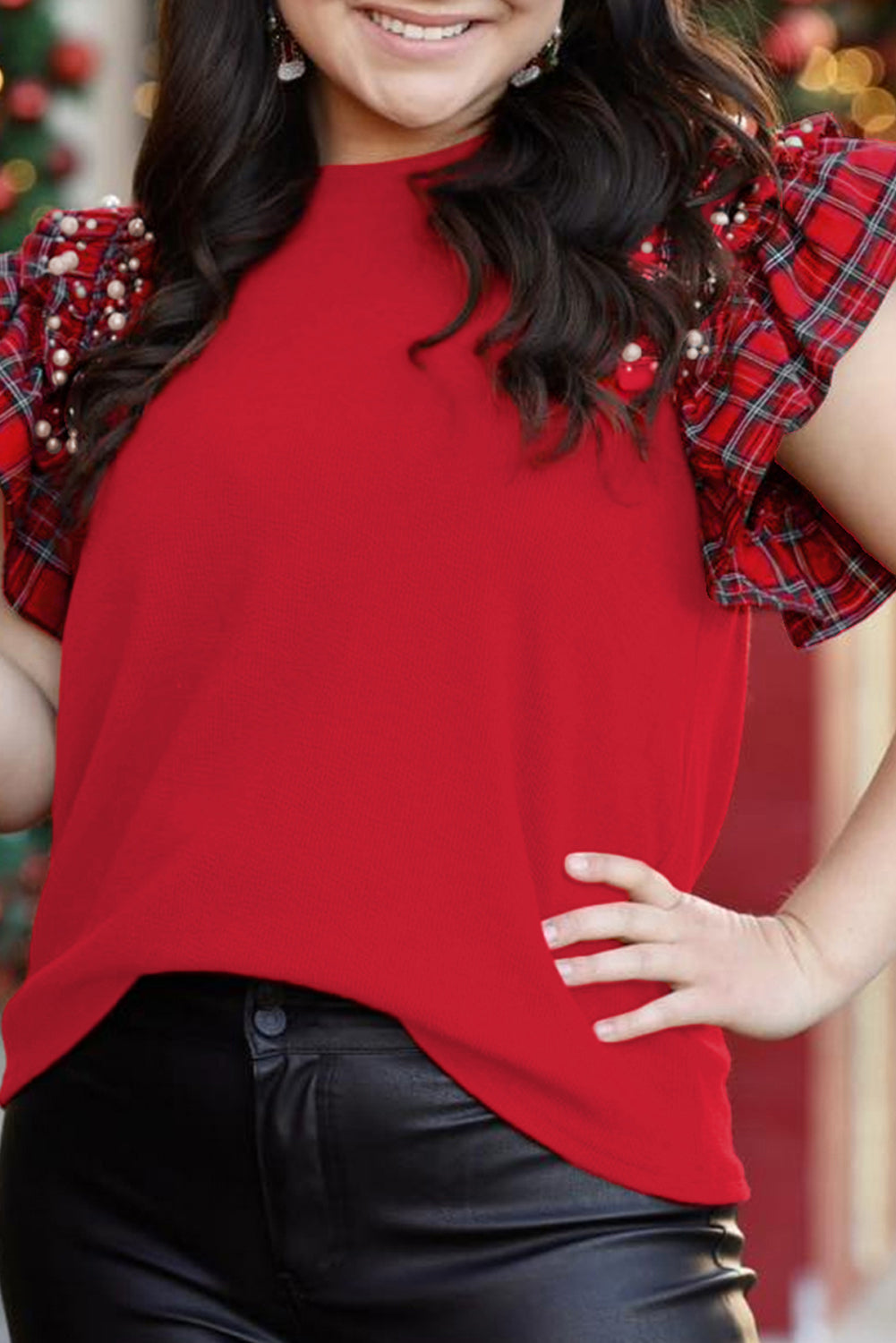 Rory Plaid ruffle sleeve blouse