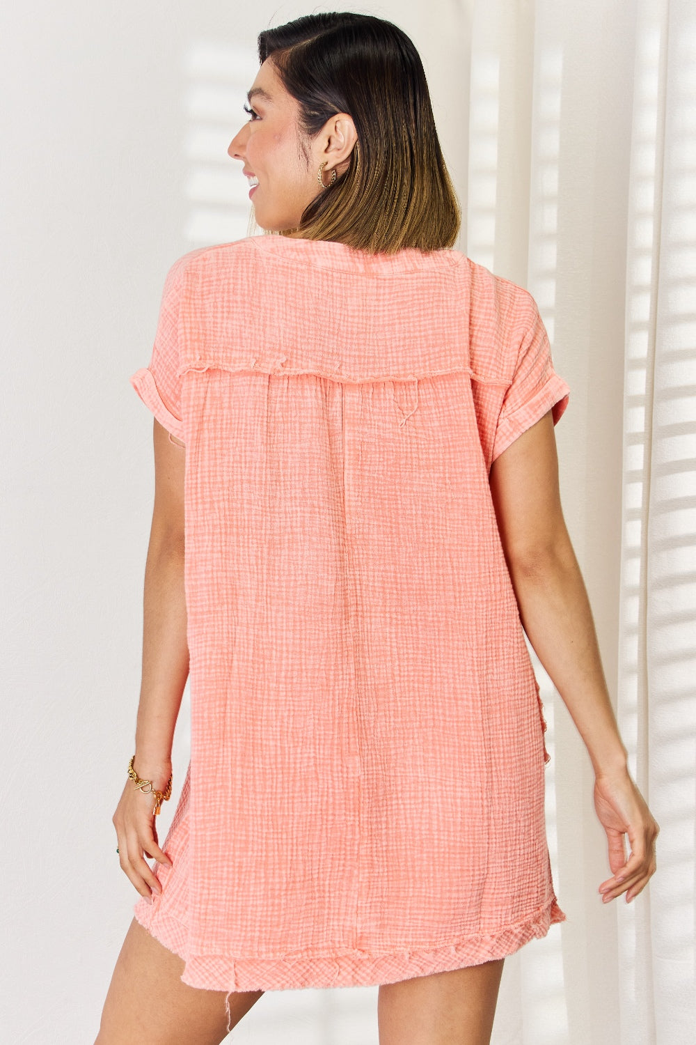 Lindy Washed Nochted Rolled Short Sleeve Dress