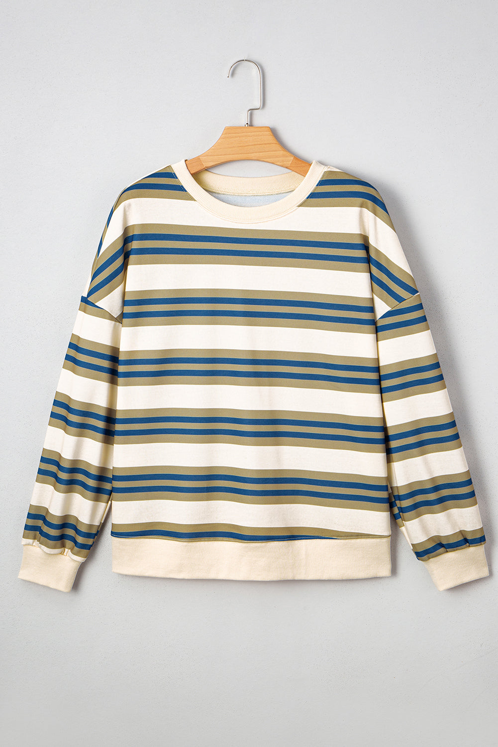 Brown Stripe Crew Neck Drop Shoulder Pullover Sweatshirt