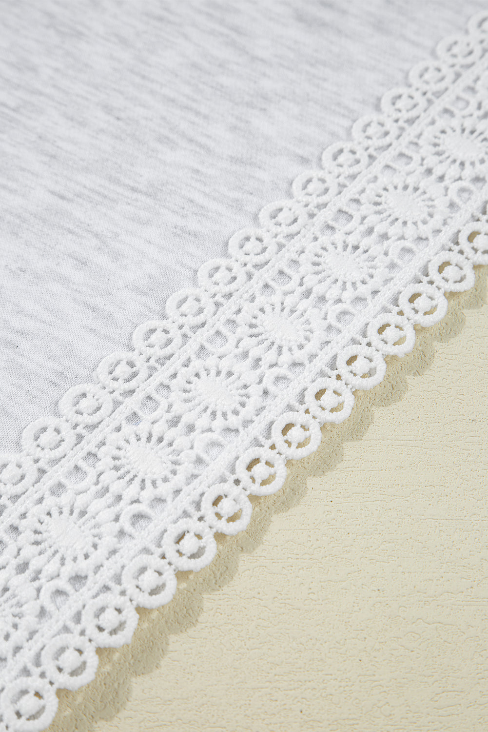 Light Grey Lace Applique Raglan Sleeve Crew Neck Sweatshirt