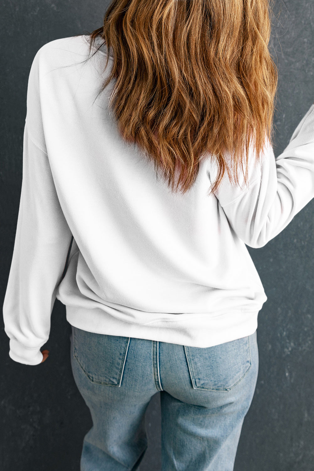 White Pumpkin Face Patched Pattern Halloween Crew Neck Sweatshirt
