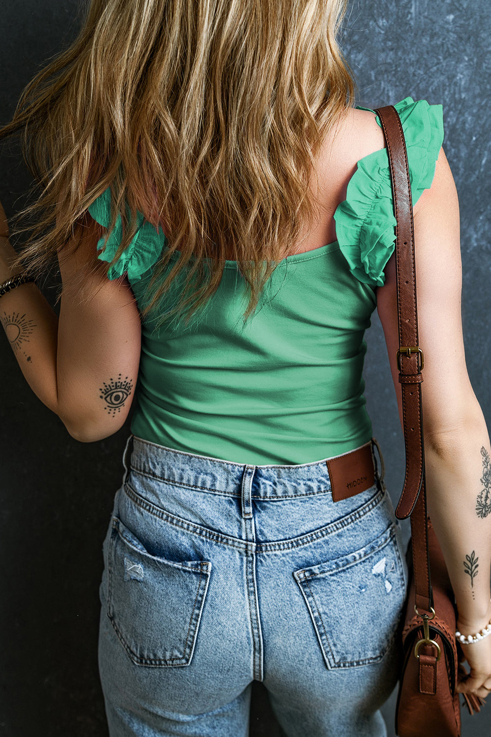 Mint Green Solid Color Ruffle Tank Top
