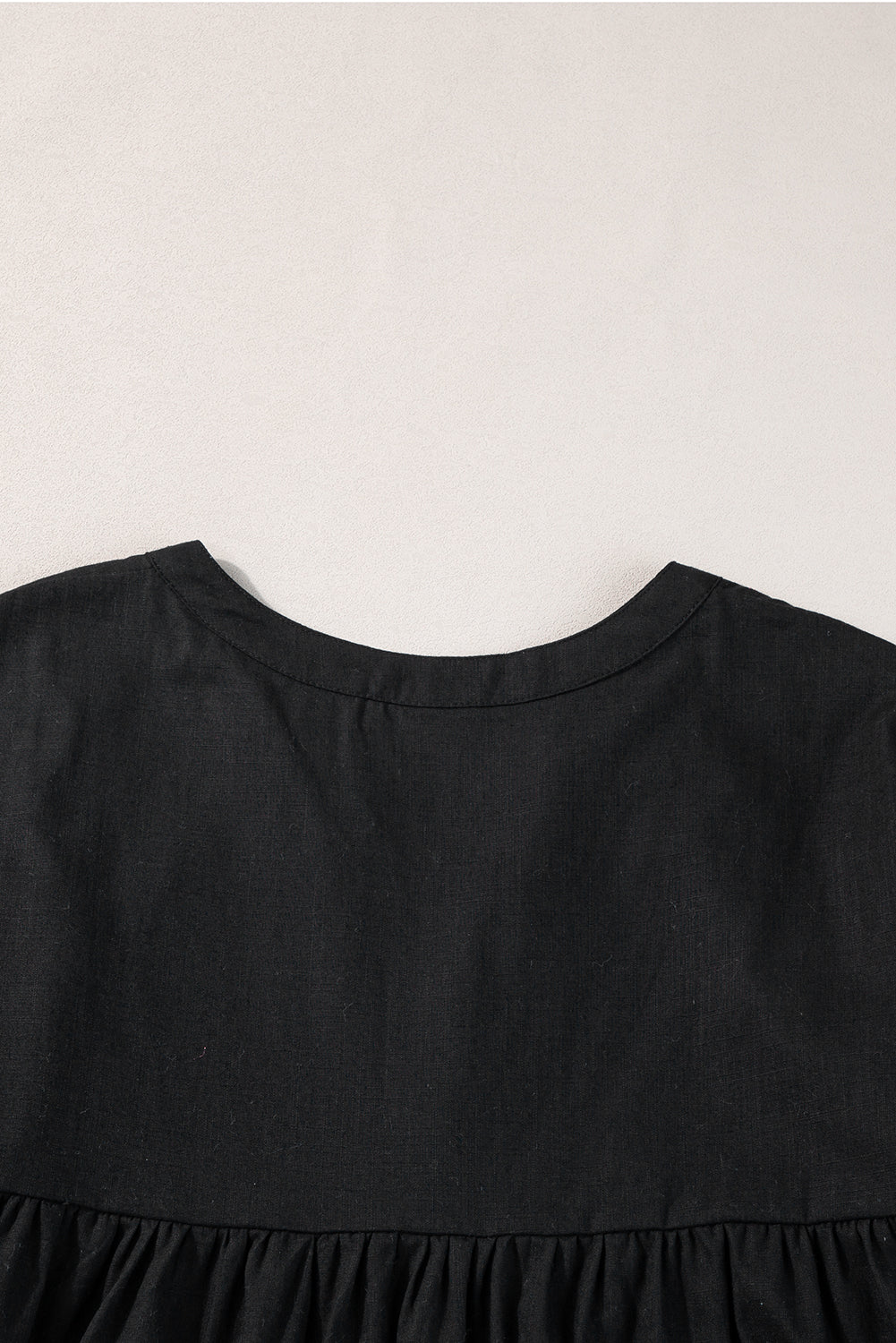 Wholesale Black Geometric Embroidered Smocked Neck Puff Sleeve Top