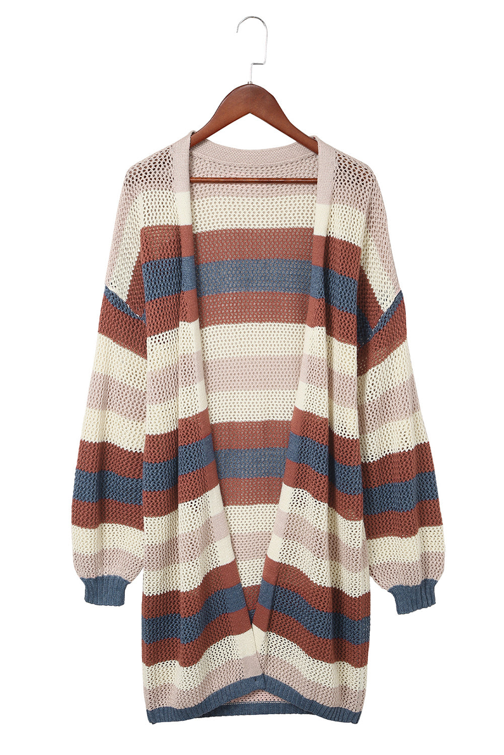 Dark Blue Color Block Striped Cut Out Knit Cardigan