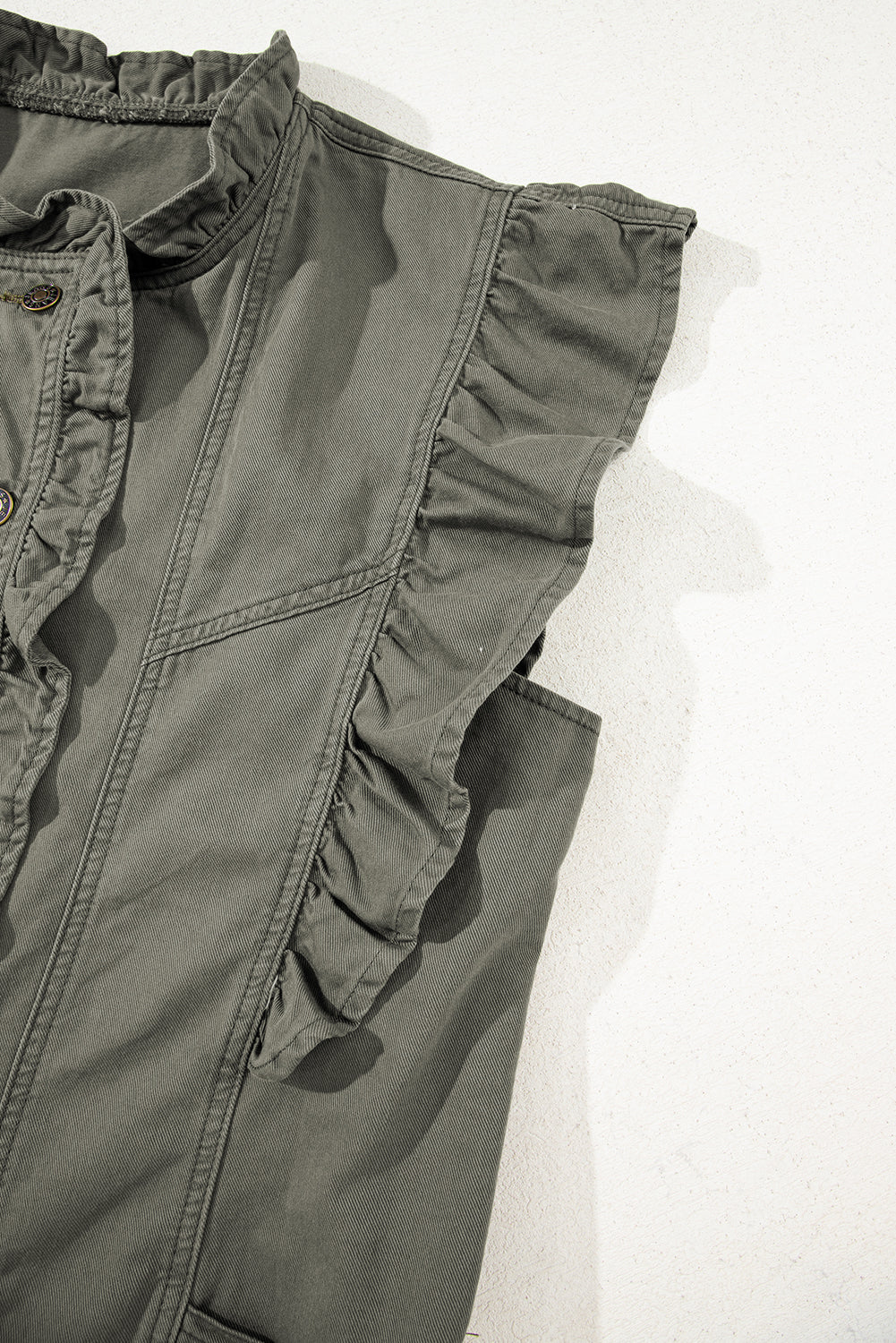 Green Bay Ruffle Plain Denim Jacket Vest
