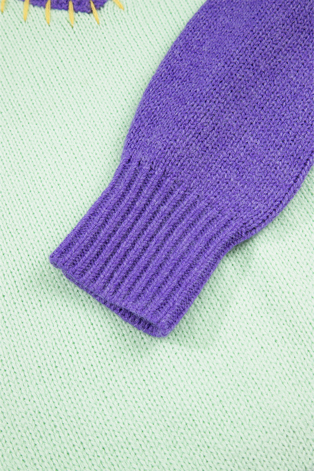 Green Stitched V Neck Colorblock Knitted Drop Shoulder Sweater