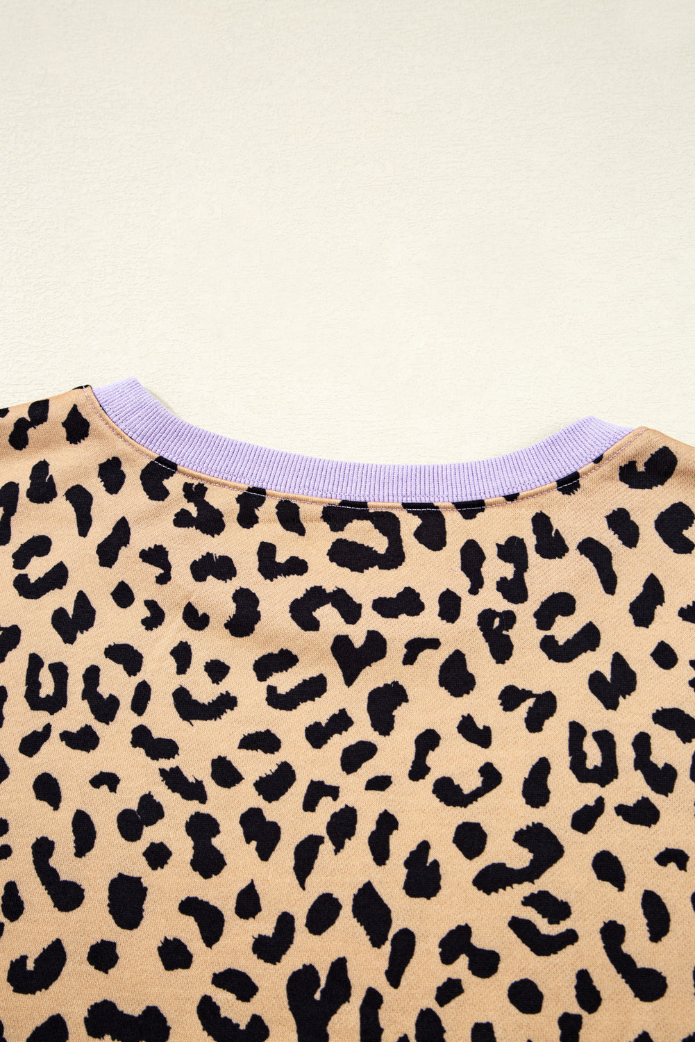 Khaki Striped Leopard Colorblock Side Slits Sweatshirt