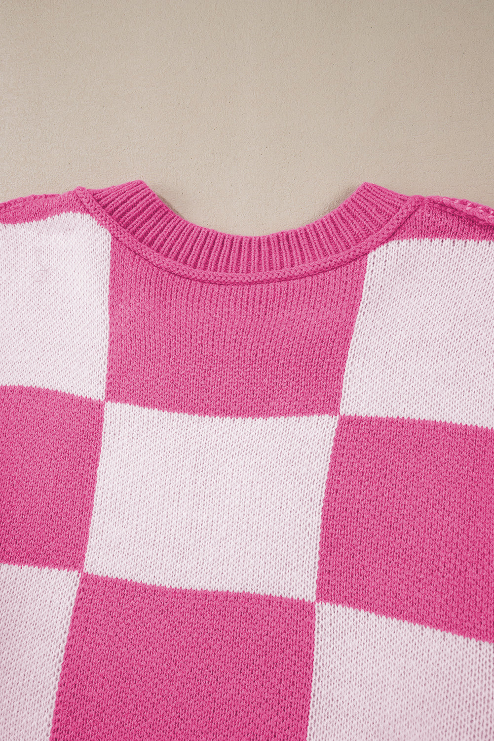 Dark Brown Plaid Bishop Sleeve Pullover Sweater