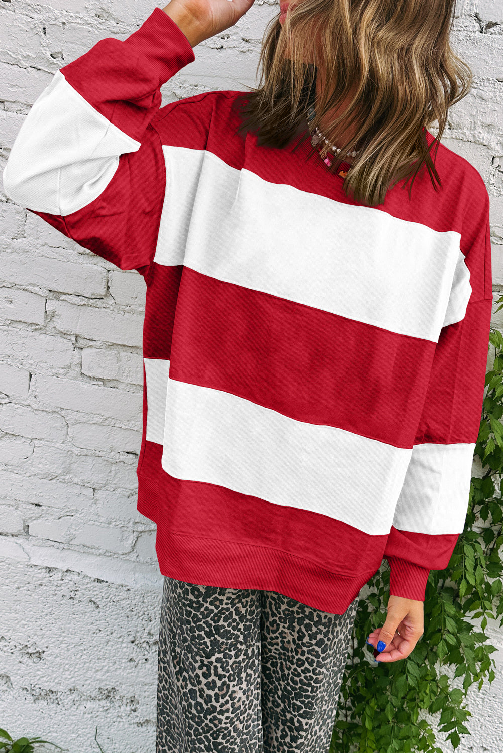 Evergreen Colorblock Drop Shoulder Baggy Sweatshirt