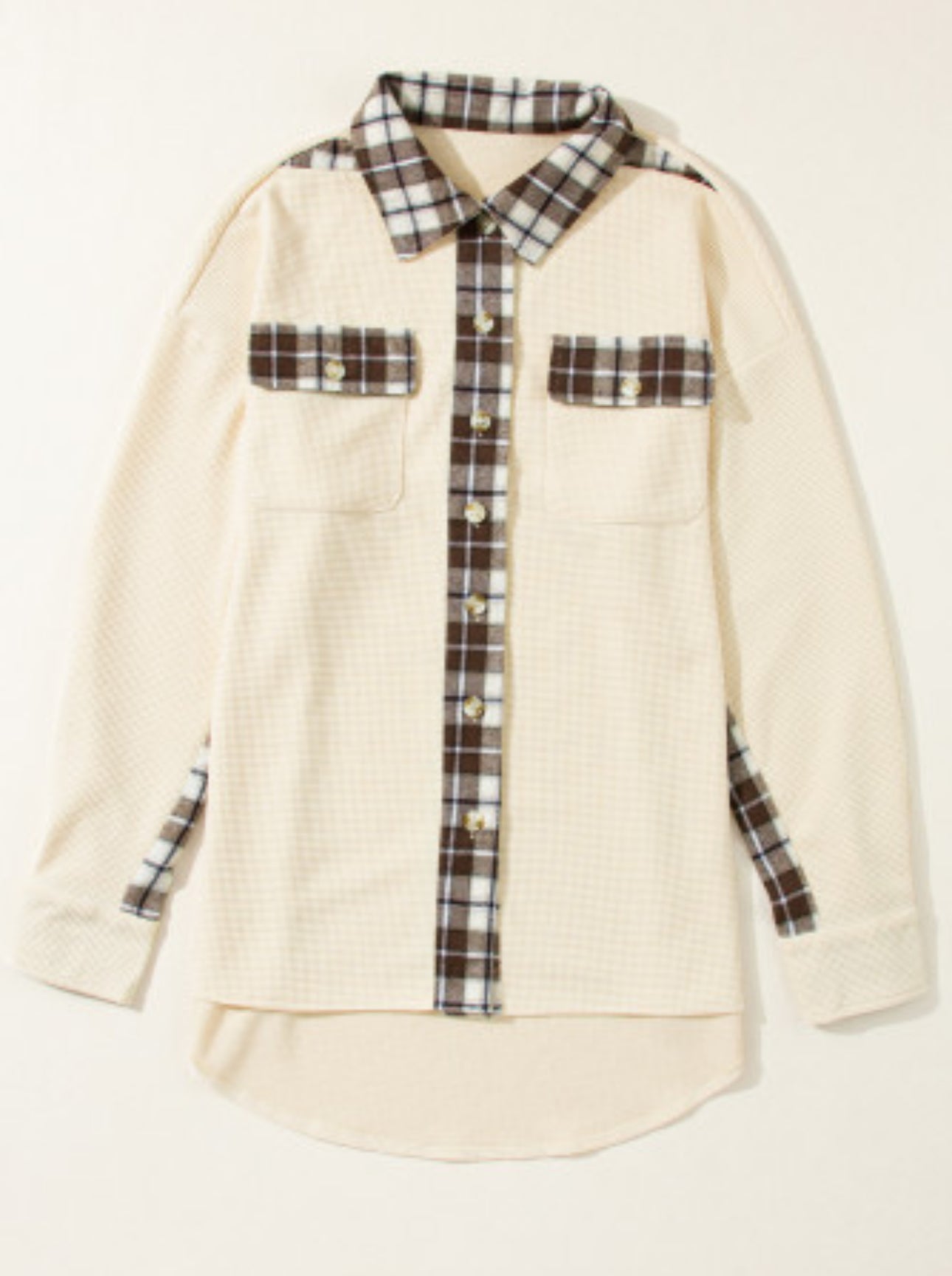 Lainey Apricot Plaid and Thermal Waffle Patchwork Shacket