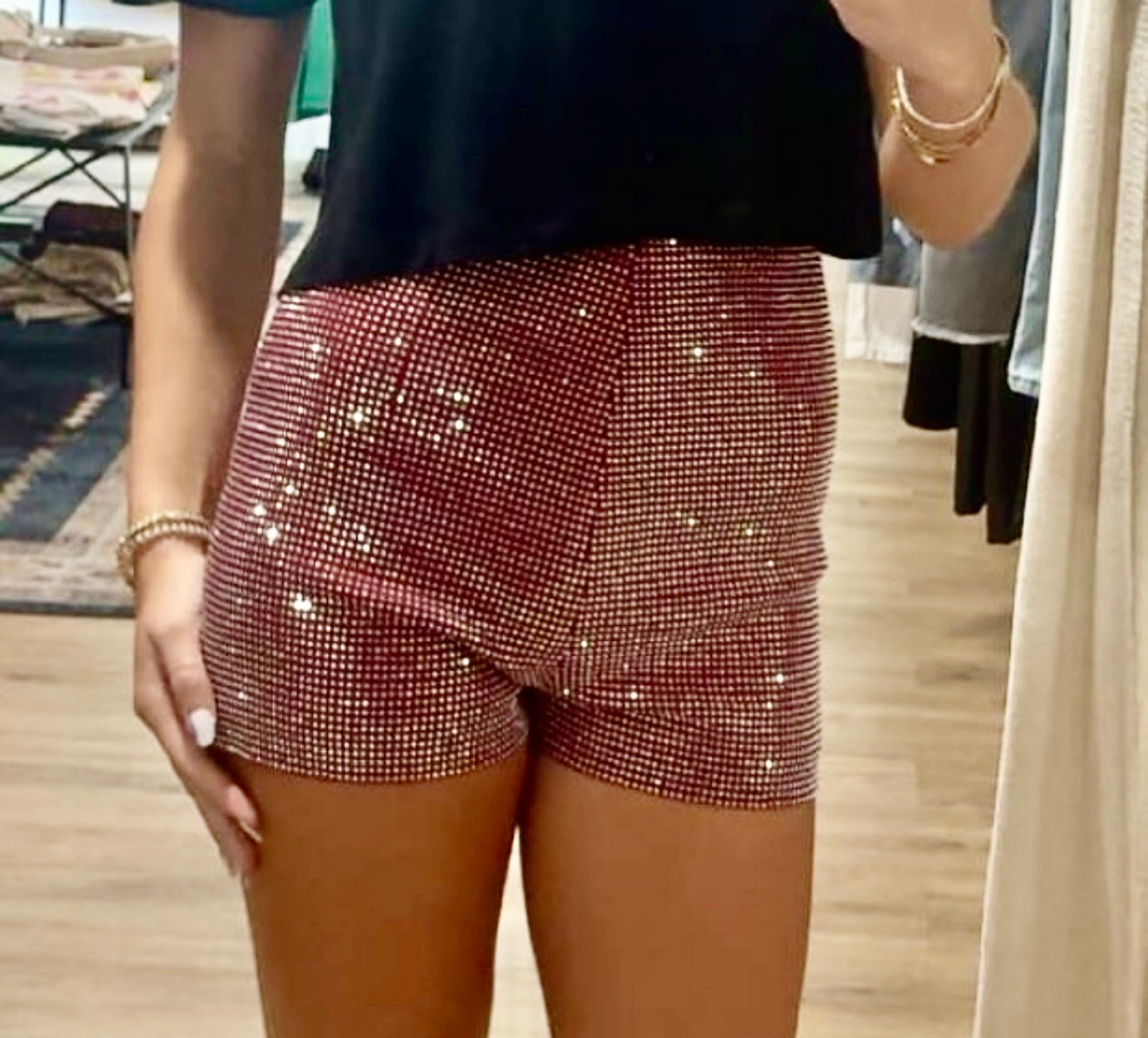 Crimson Rhinestone Shorts