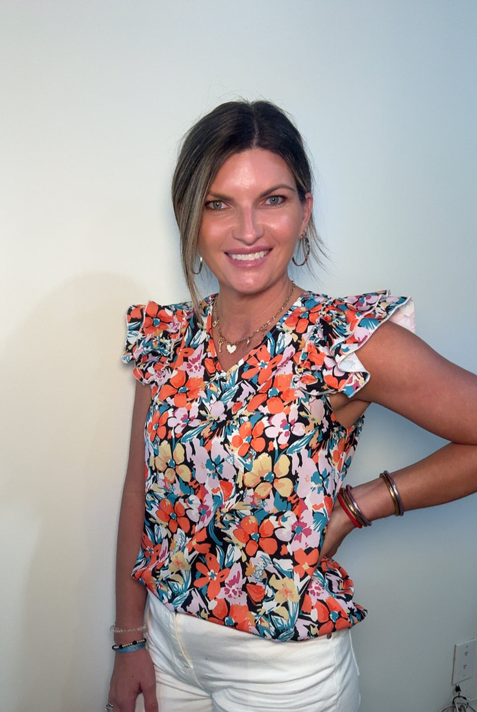 Floral Ruffle Sleeve Top