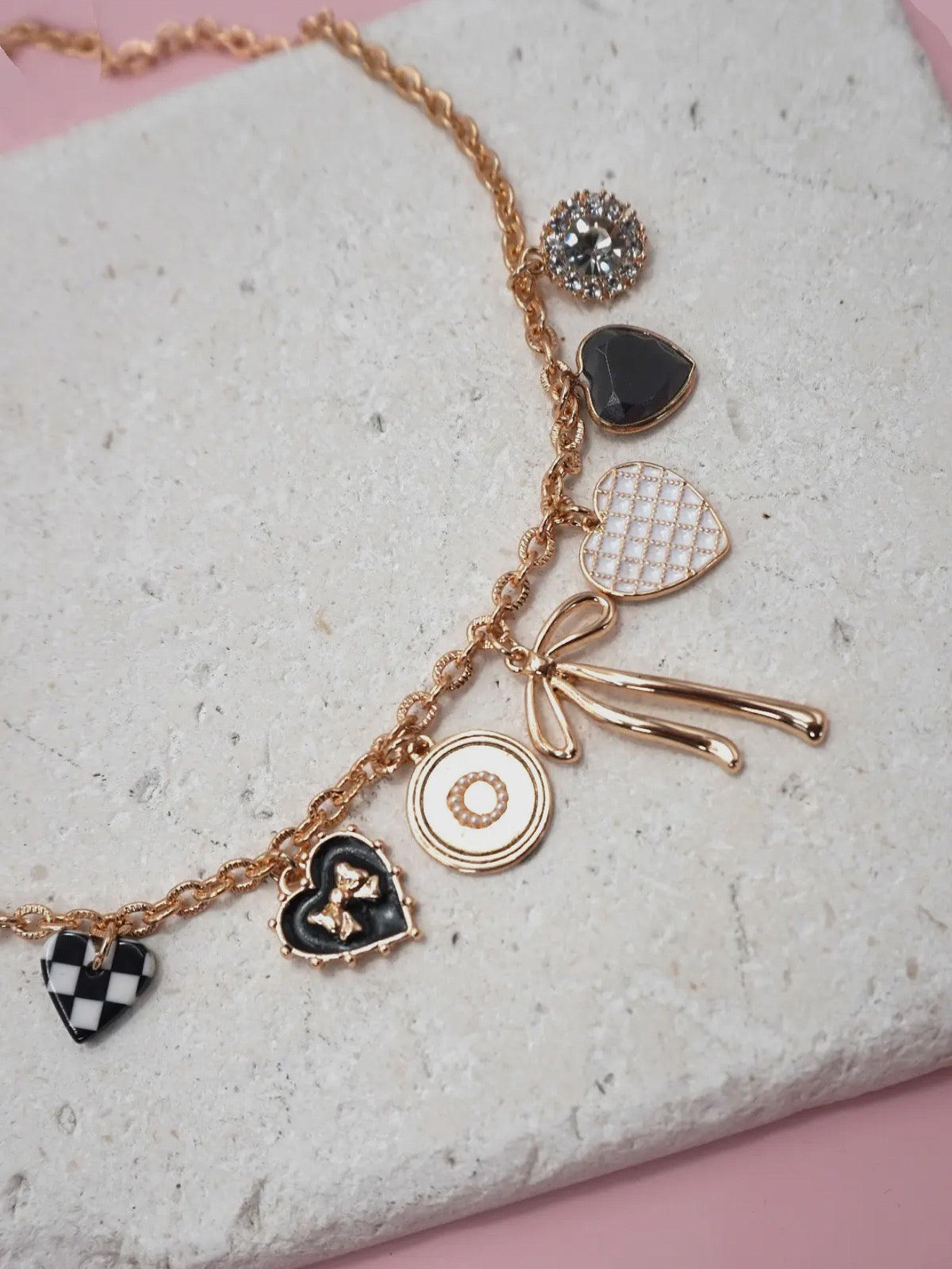 Charm Bow Checkered Necklace