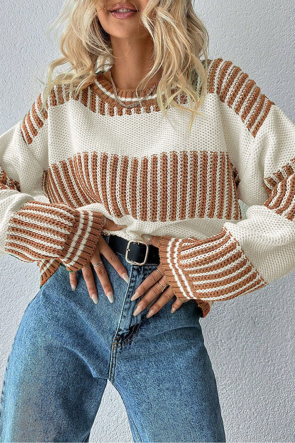 Laura Striped Patchwork Drop Shoulder Sweater
