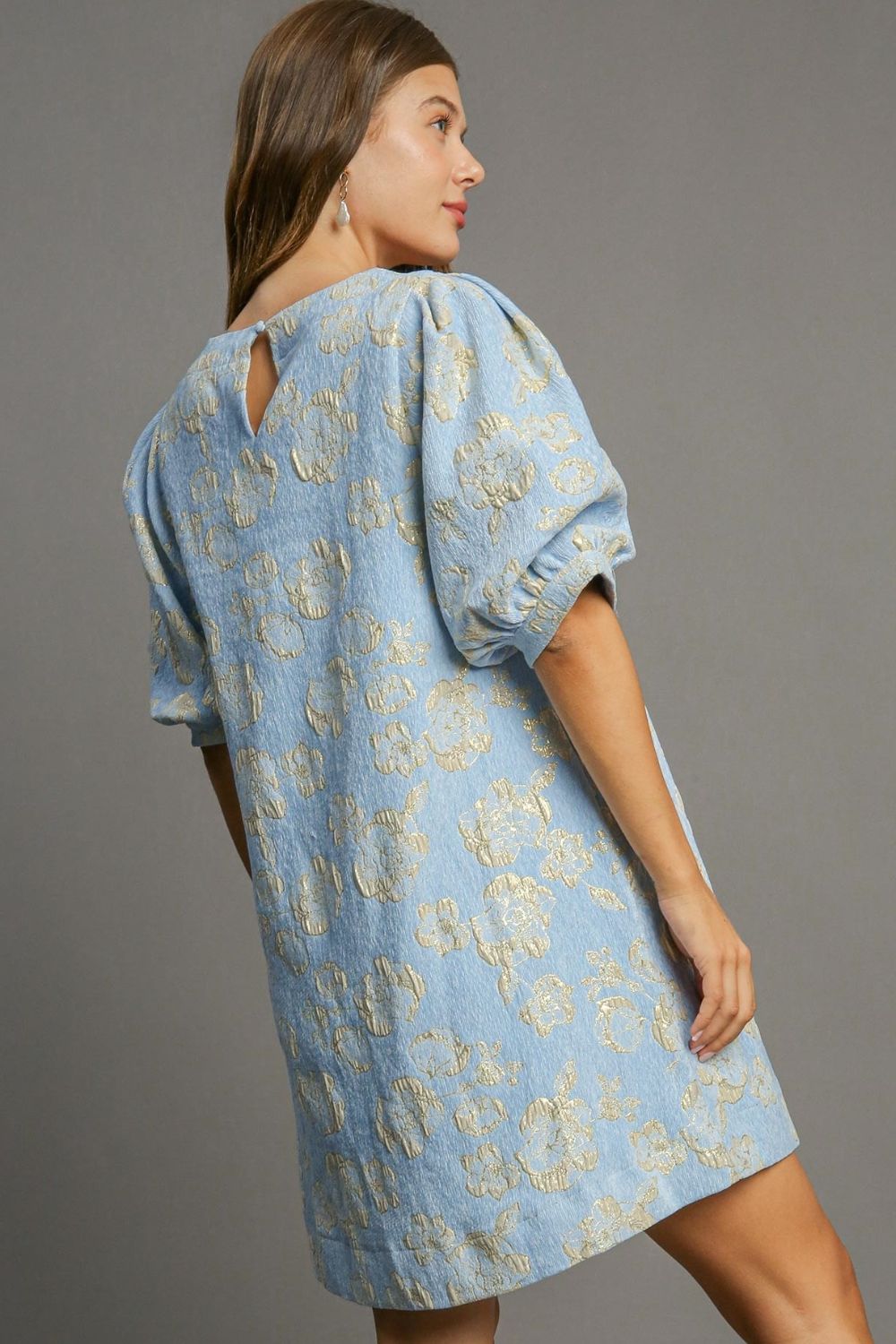 Ashley Floral Jacquard Puff Sleeve Mini Dress