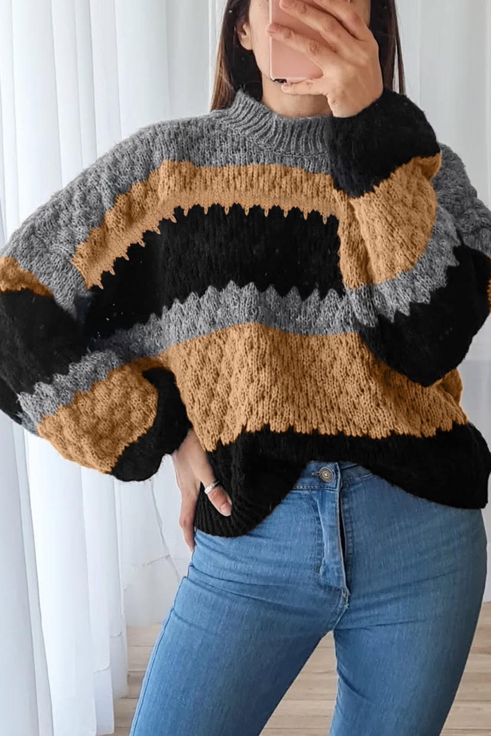 Cora Colorblock High Neck Baggy Sweater