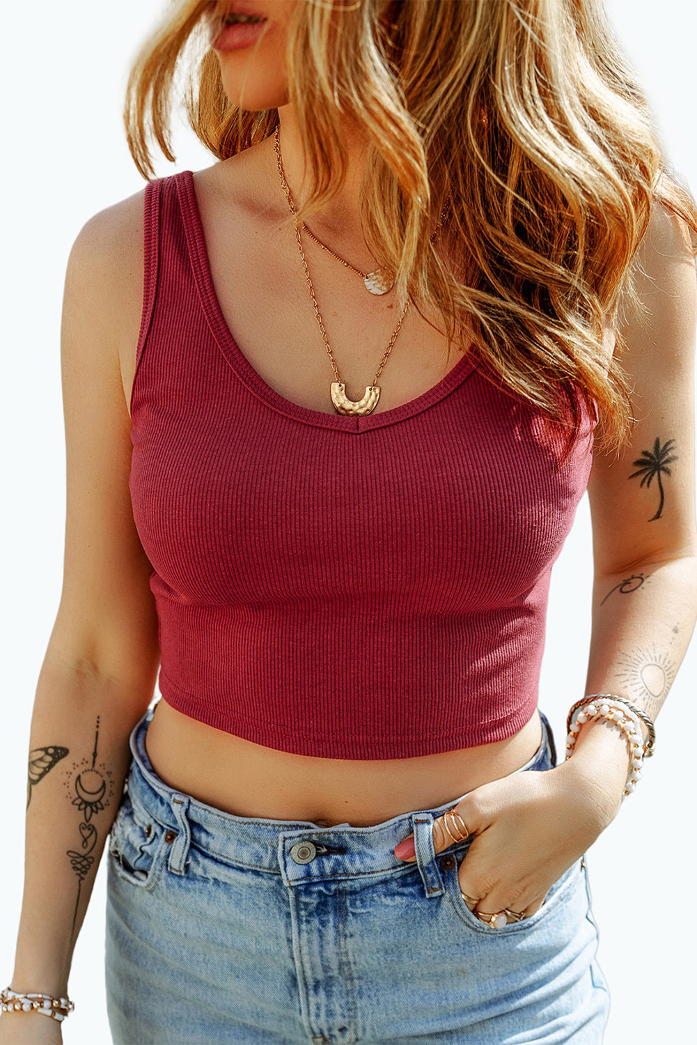 Wholesale Black Solid Color Ribbed Knit Crop Tank Top