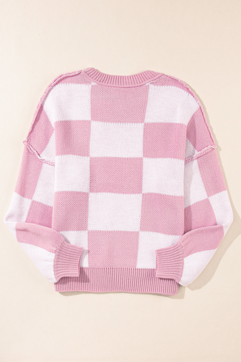 Dark Brown Plaid Bishop Sleeve Pullover Sweater