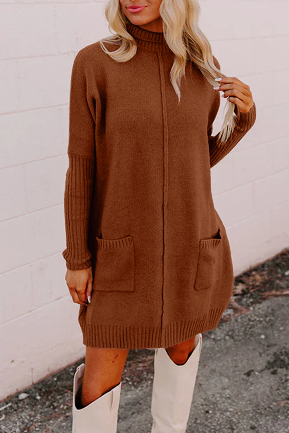 Autumn Cozy Turtleneck Sweater Dress