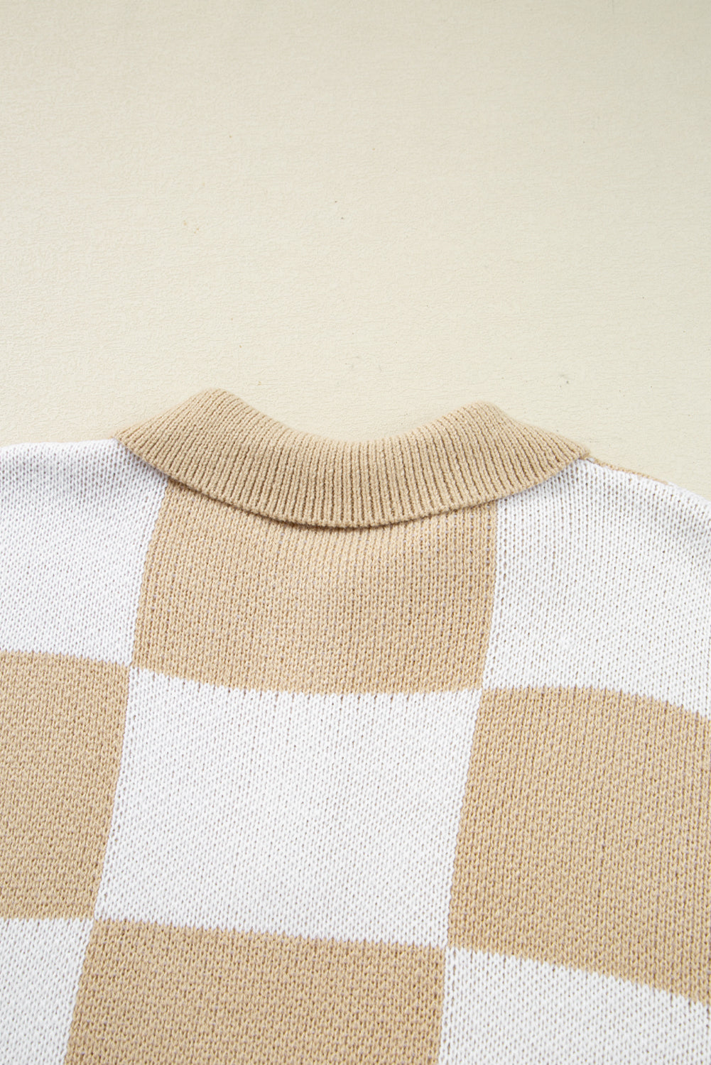 Mist Green Checkered V-Neck Collared Pullover Sweater