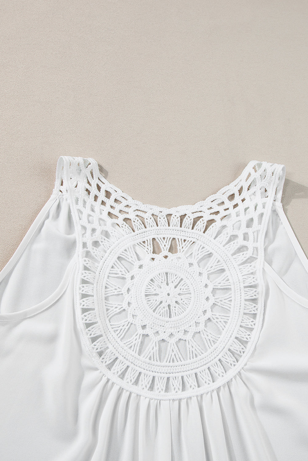 White Bohemian Crochet Sleeveless Tunic Top