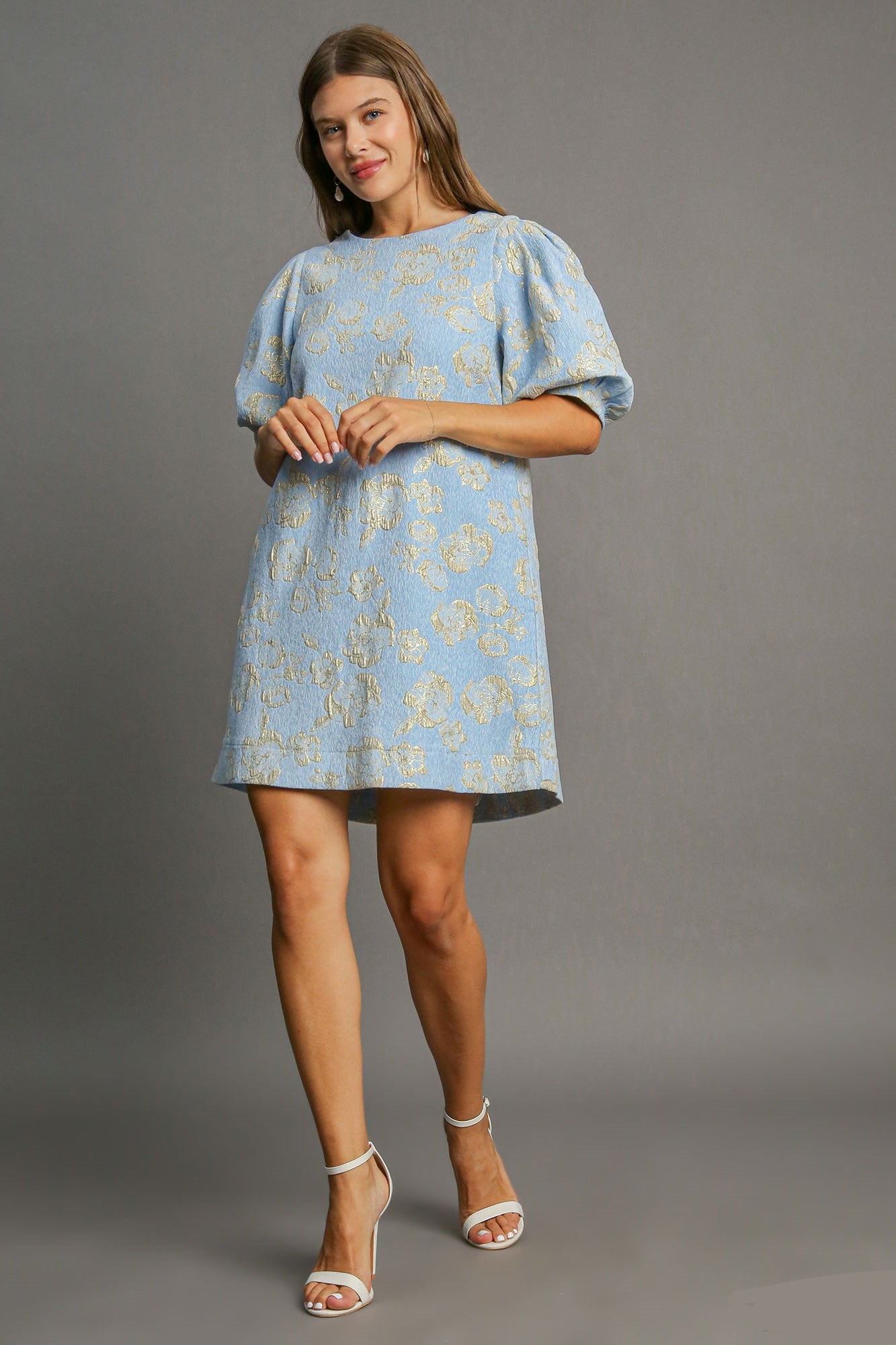 Ashley Floral Jacquard Puff Sleeve Mini Dress