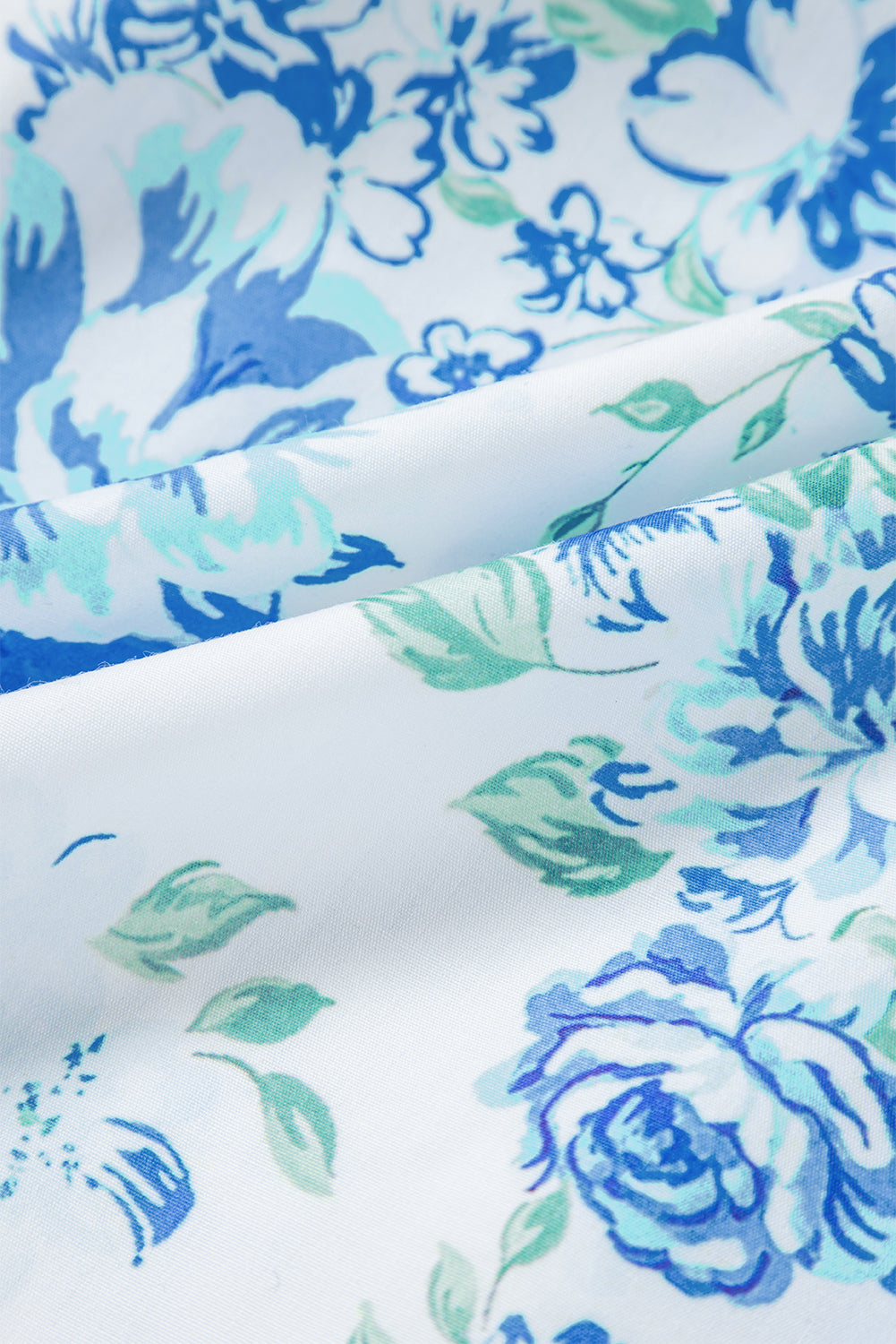 Sky Blue Floral Print Ruffle Sleeve Frill Shirt