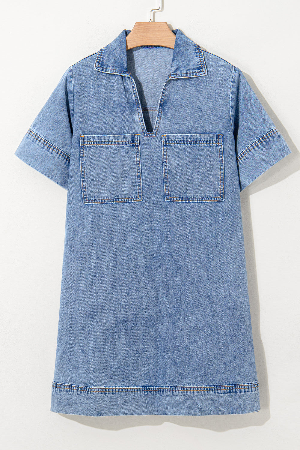 Destiny Short Sleeve Collared Chest Pocket Denim Mini Dress