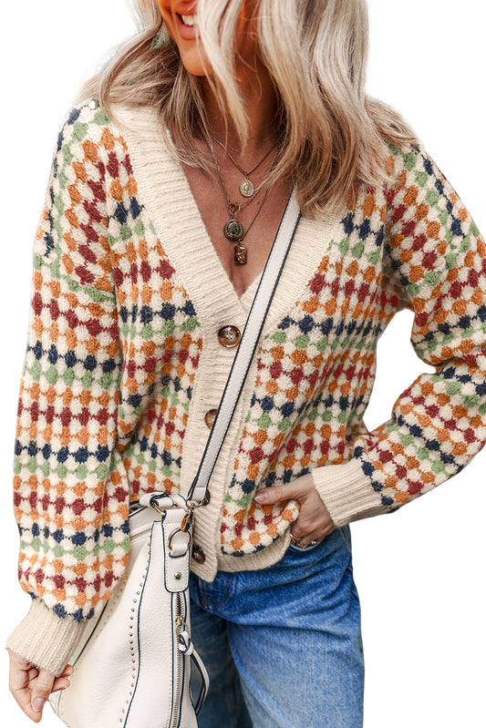 Dotty Button Front V Neck Knit Cardigan