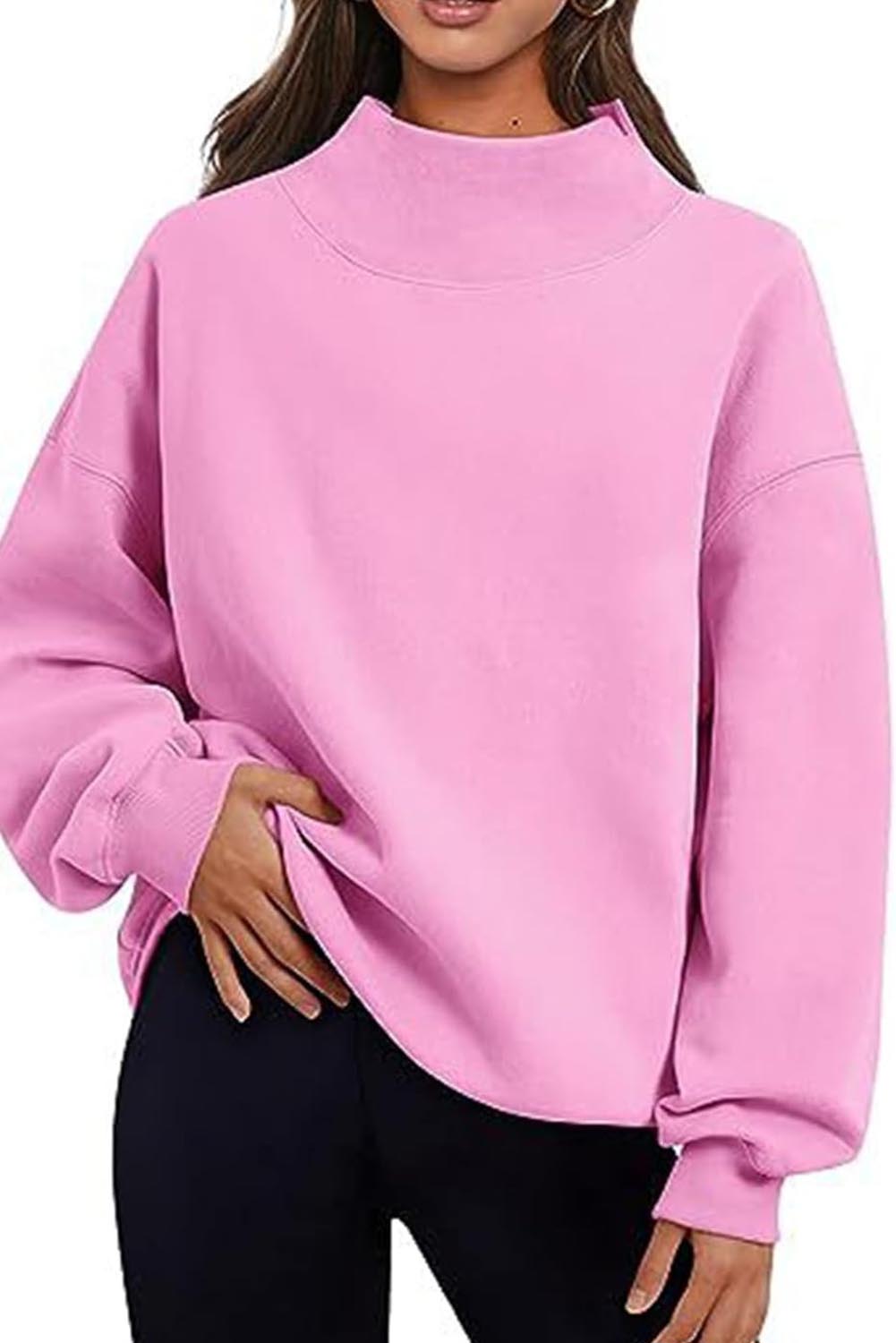 Lenny Grey Solid Color High Neck Long Sleeve Loose Sweatshirt