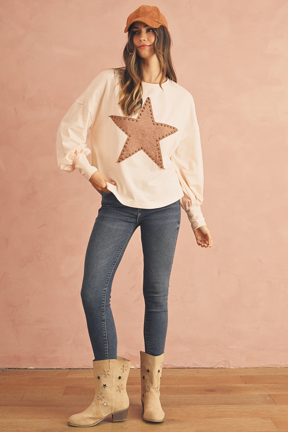 Black Studded Star Graphic Oversized Top