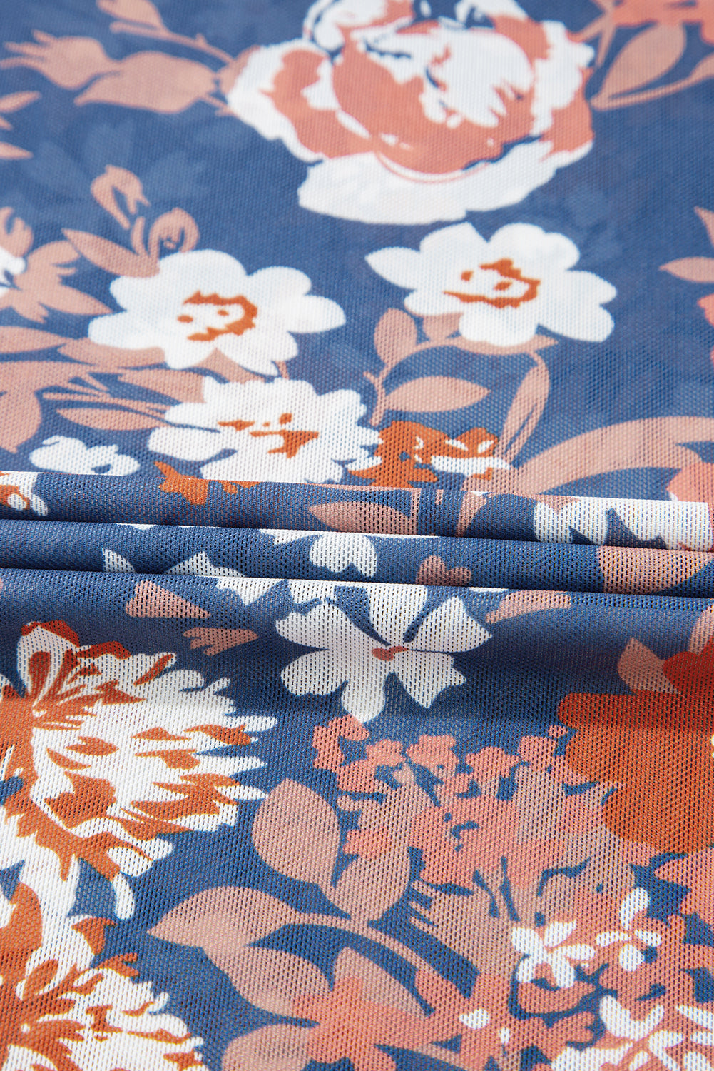 Orchid Petal Allover Floral Print Mesh Long Sleeve Top