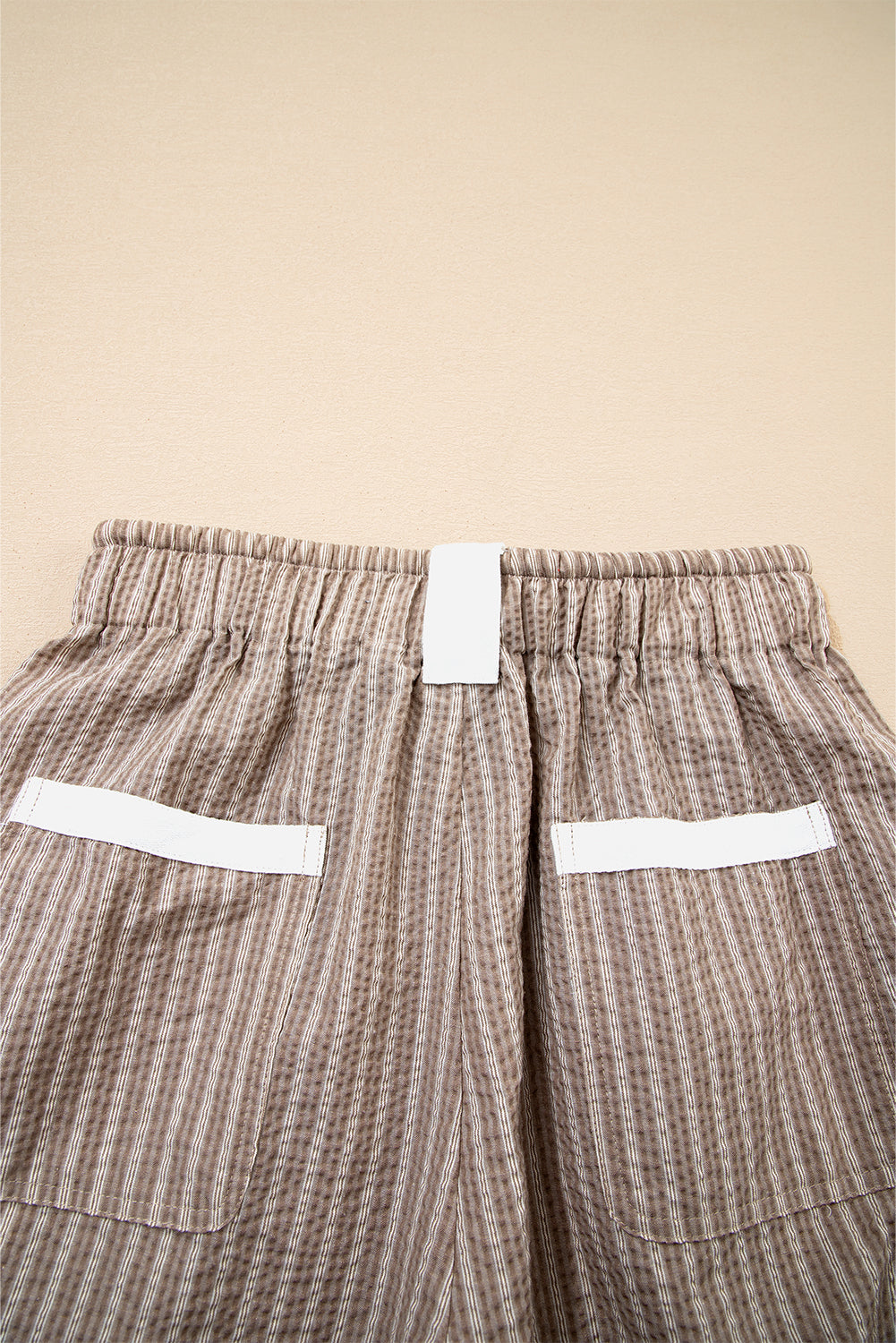Brown Striped Pocket Knot Detail Lantern Pants