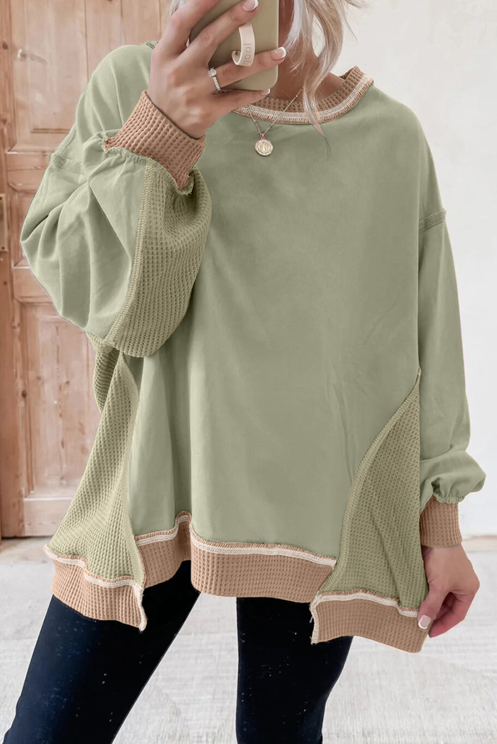 Wendy Colorblock Waffle Patchwork Oversize Sweatshirt