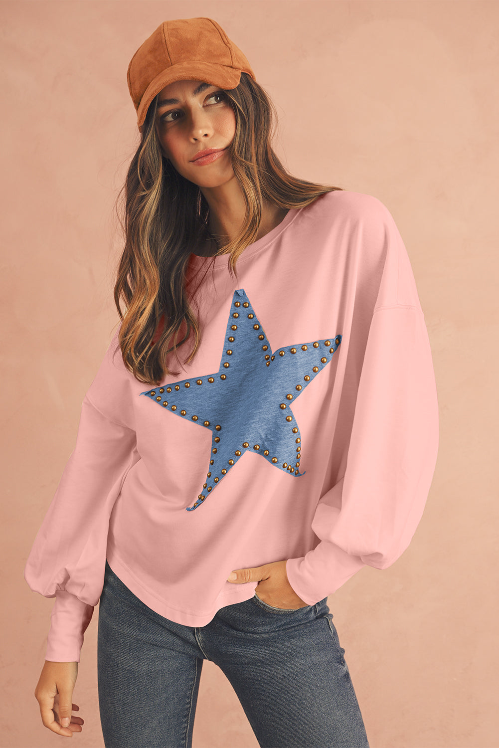 Black Studded Star Graphic Oversized Top