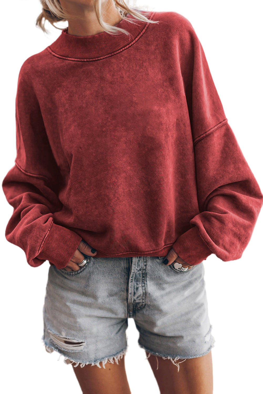 Ruby Plain Drop Shoulder Crew Neck Pullover Sweatshirt