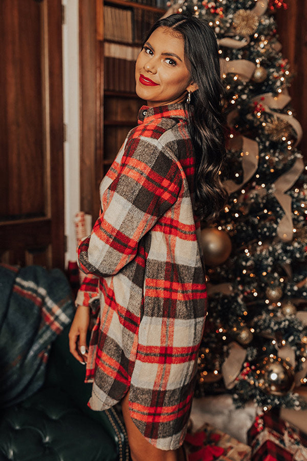 Aspen Holiday Plaid Shirt Dress | Cozy Red Tartan Flannel Dress