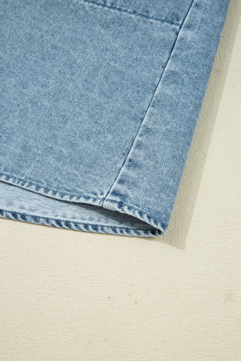 Beau Blue Smocked Cuffs Flared Denim Shirt Mini Dress