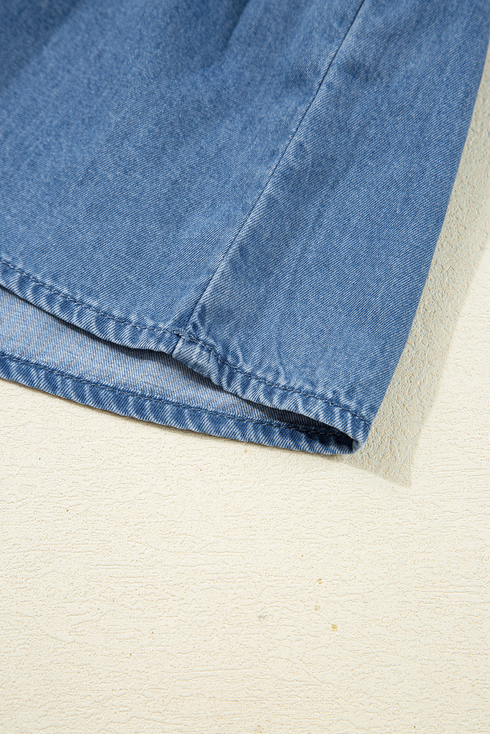 Deidra Blue Denim Lapel Neck Balloon Sleeve Tied Peplum Top