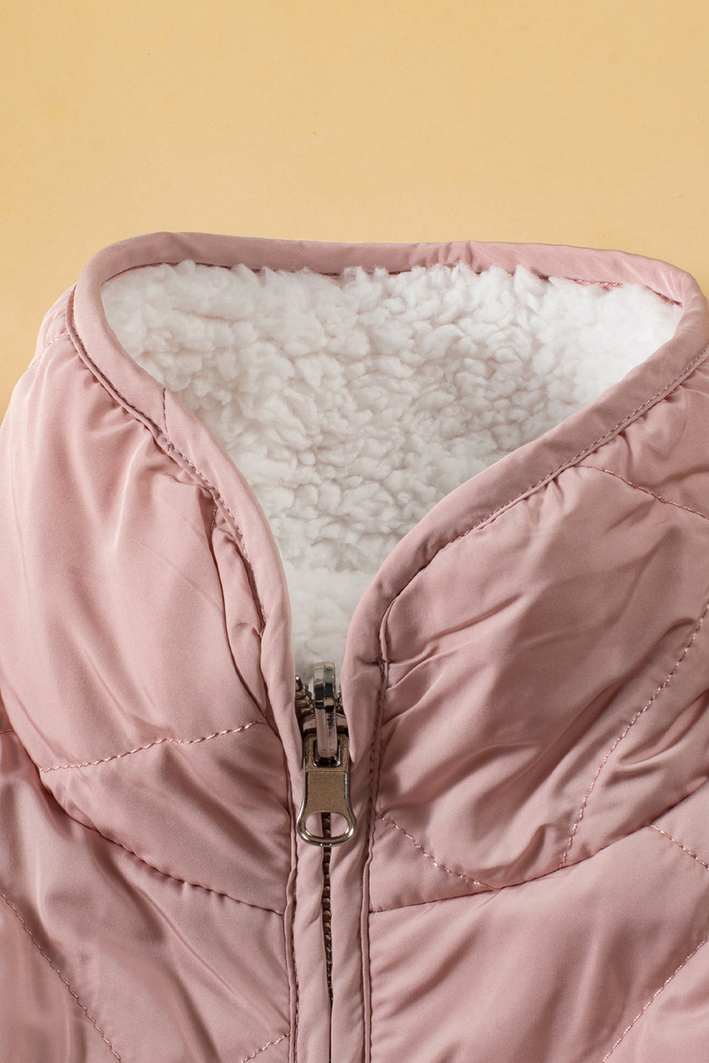 Pink Zip Up Fleece Lined Quilted Vest Coat