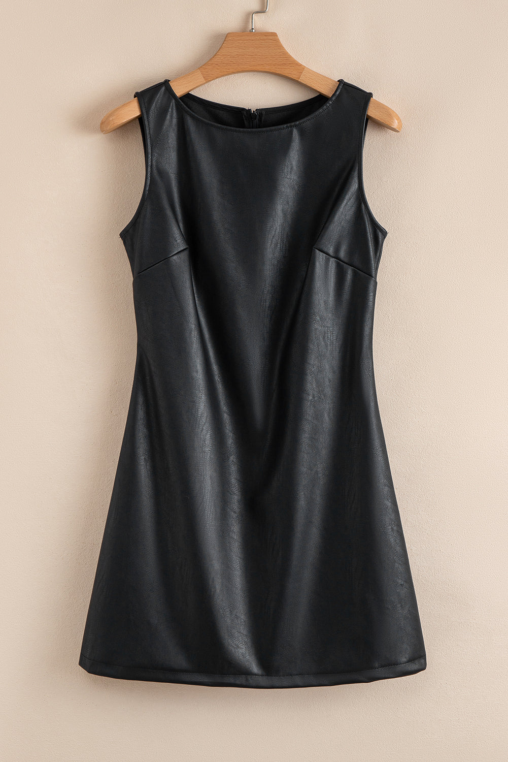 Marry Faux Leather Sleeveless Round Neck Mini Dress