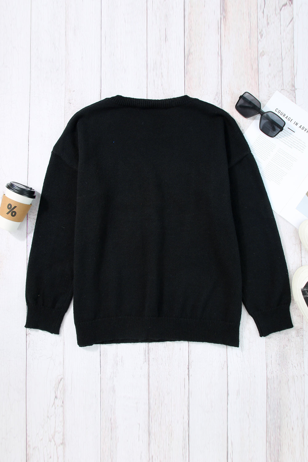 White XOXO Chenille Letter Round Neck Casual Sweater