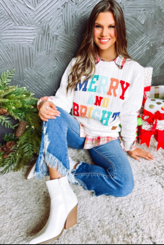 White Merry and Bright Quilted Sweatshirt