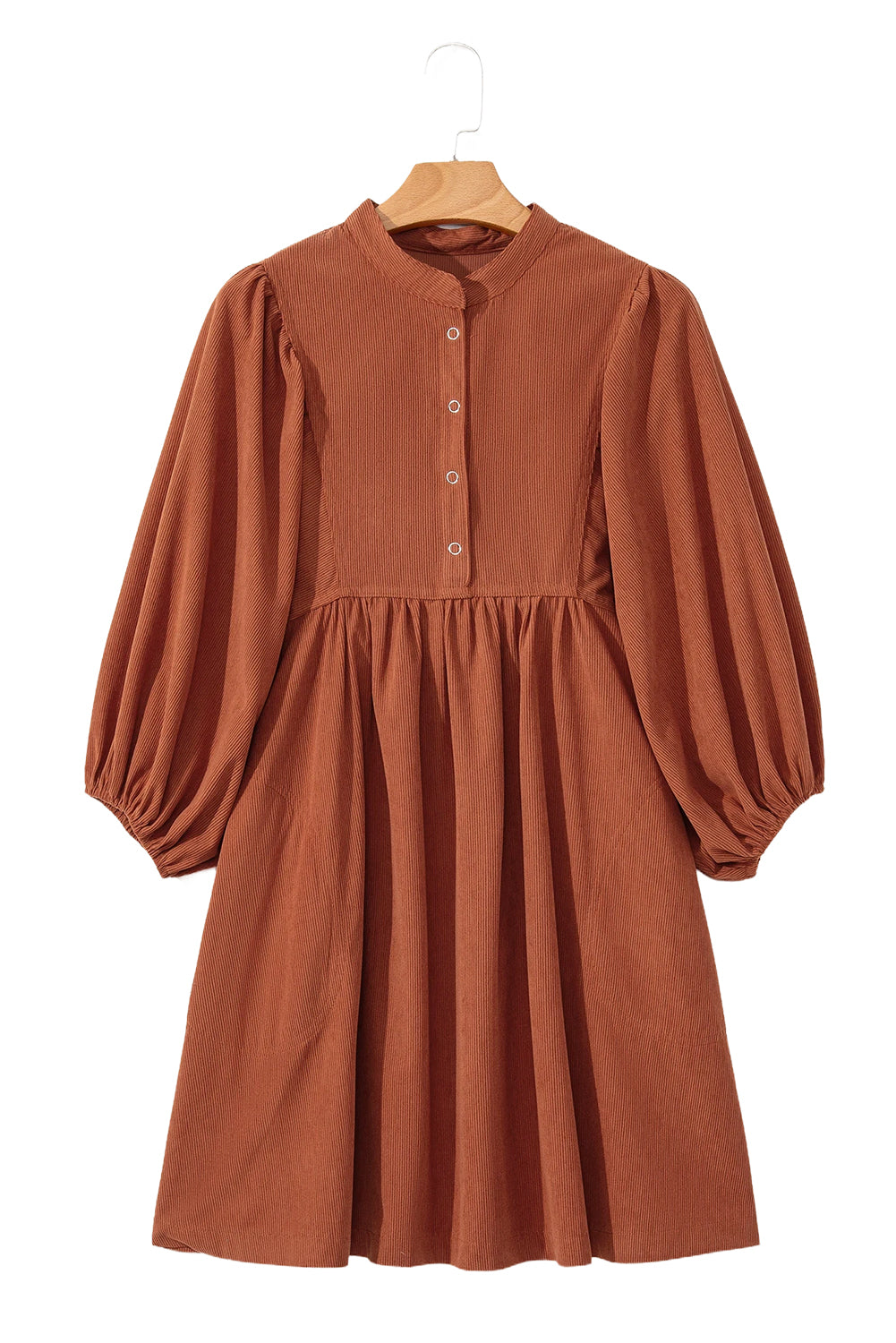 Lilly Snap Button Empire Waist Lantern Sleeve Corduroy Dress
